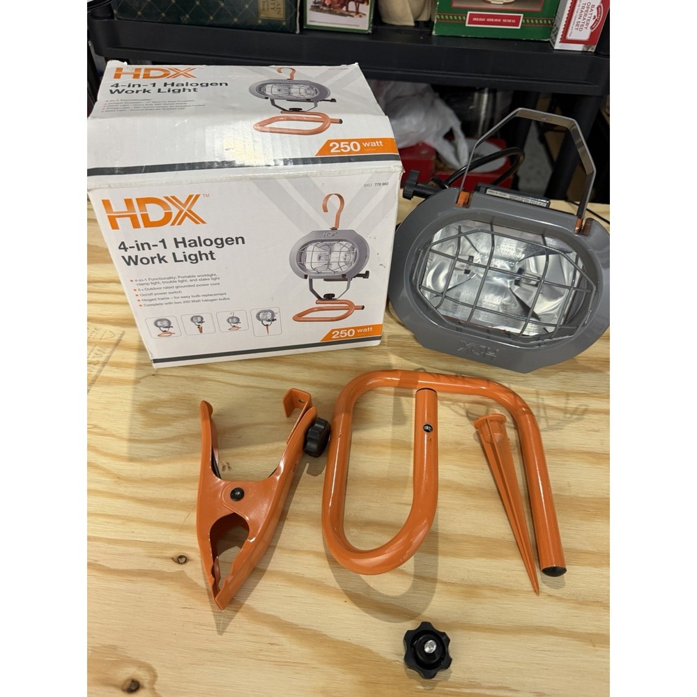 HDX 4-in-1 250W Halogen Work Light Portable Clamp Trouble Stake Light w/